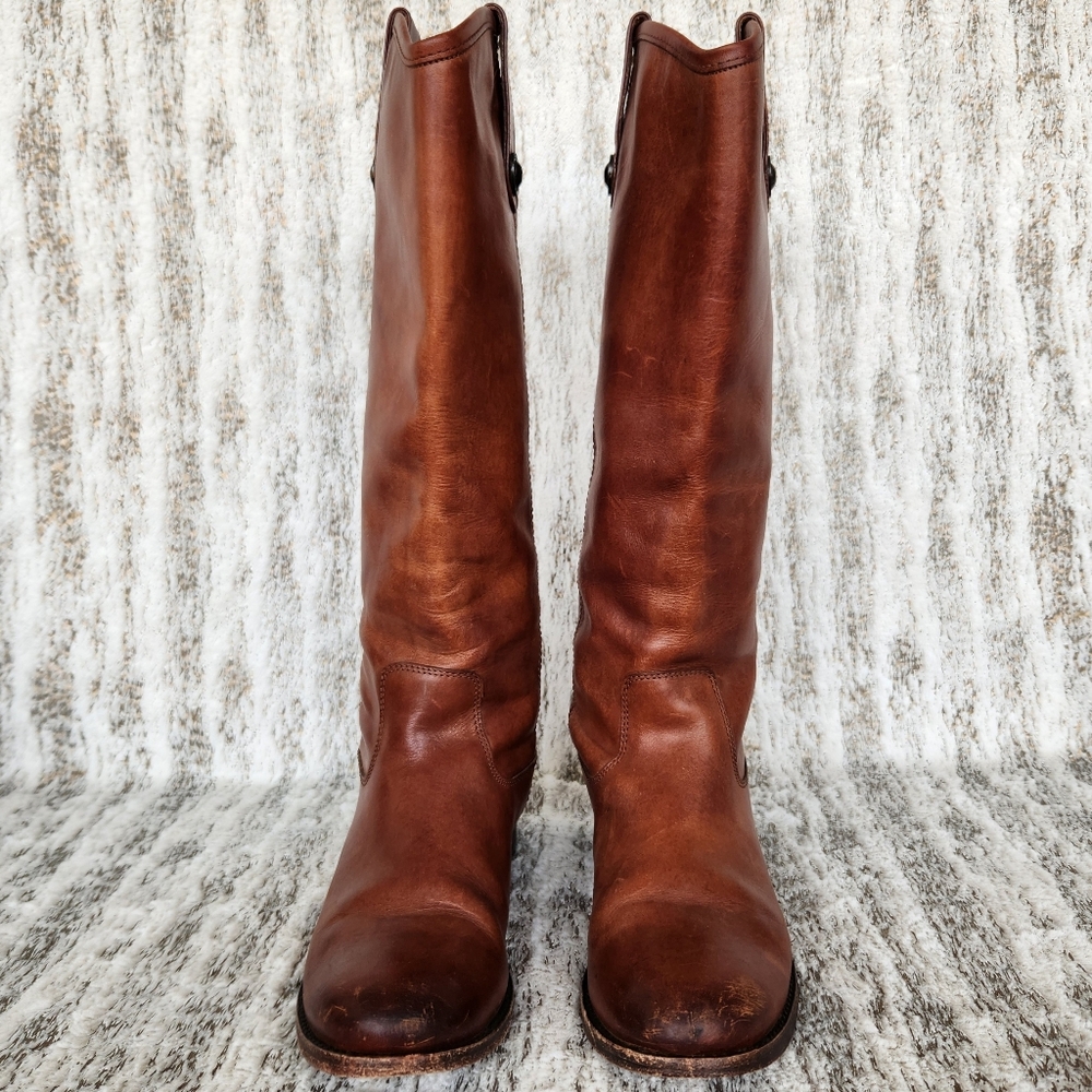 Frye "Melissa Button" Tall Riding Boots Cognac Brown Leather | Women's Size 5.5B - Picture 5 of 15